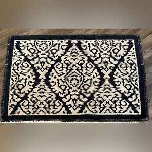 Elegant navy blue and Cream Damask Rug bath mat by threshold